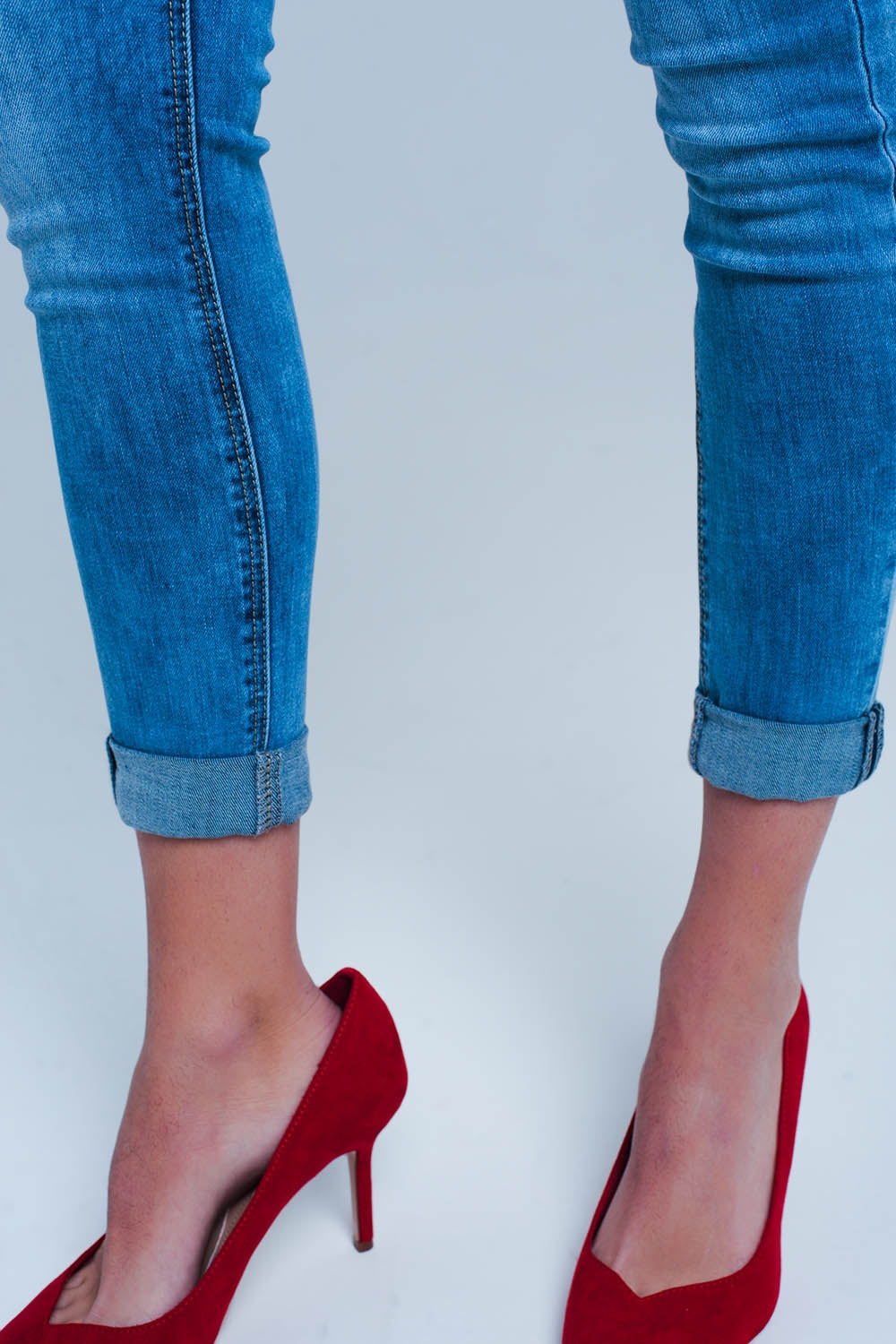 Medium Wash Skinny Jeans with Leopard Print