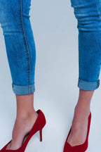 Medium Wash Skinny Jeans with Leopard Print
