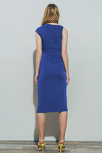Midi Dress with Asymmetrical Neck in Blue