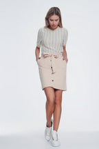 Mini Beige Skirt with Front Buttons