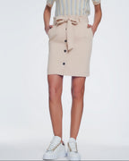 Mini Beige Skirt with Front Buttons
