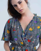 Mini Dress with Colourful Flower Print