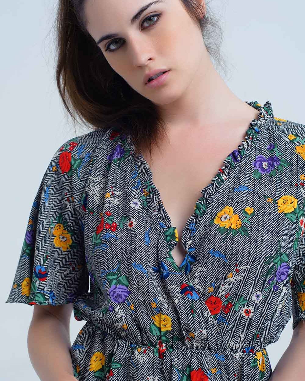 Mini Dress with Colourful Flower Print