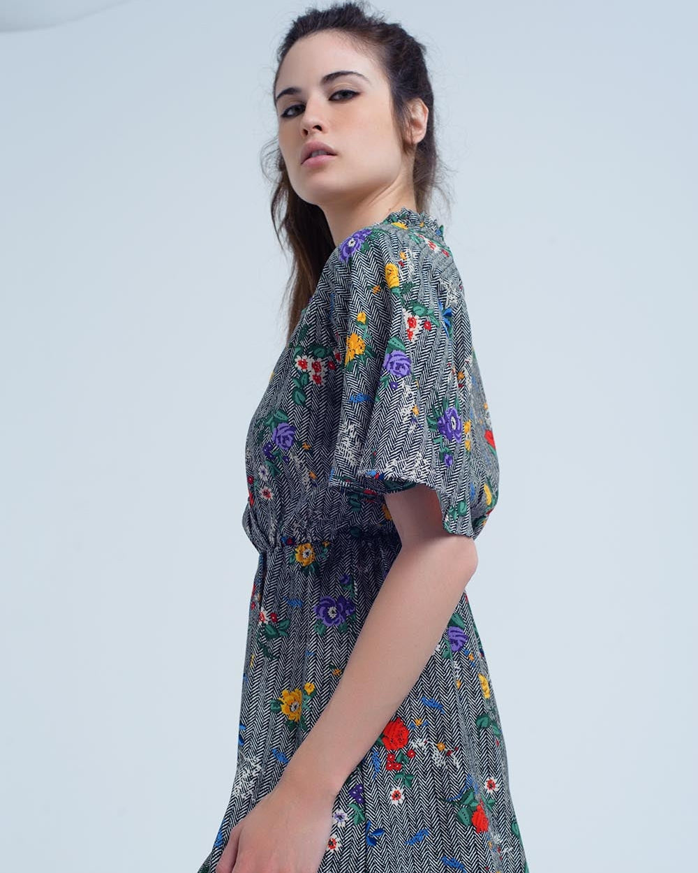 Mini Dress with Colourful Flower Print