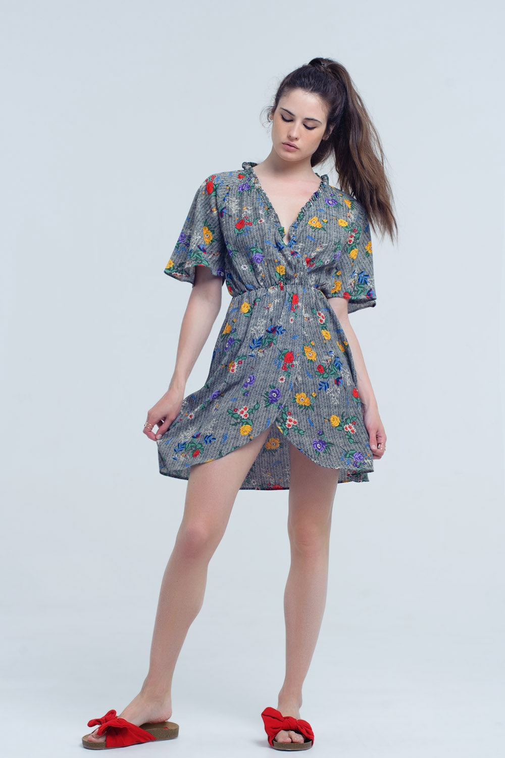 Mini Dress with Colourful Flower Print