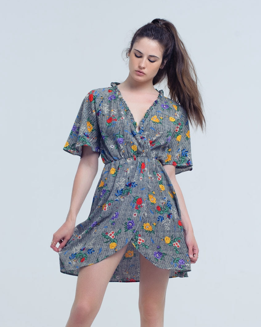 Mini Dress with Colourful Flower Print