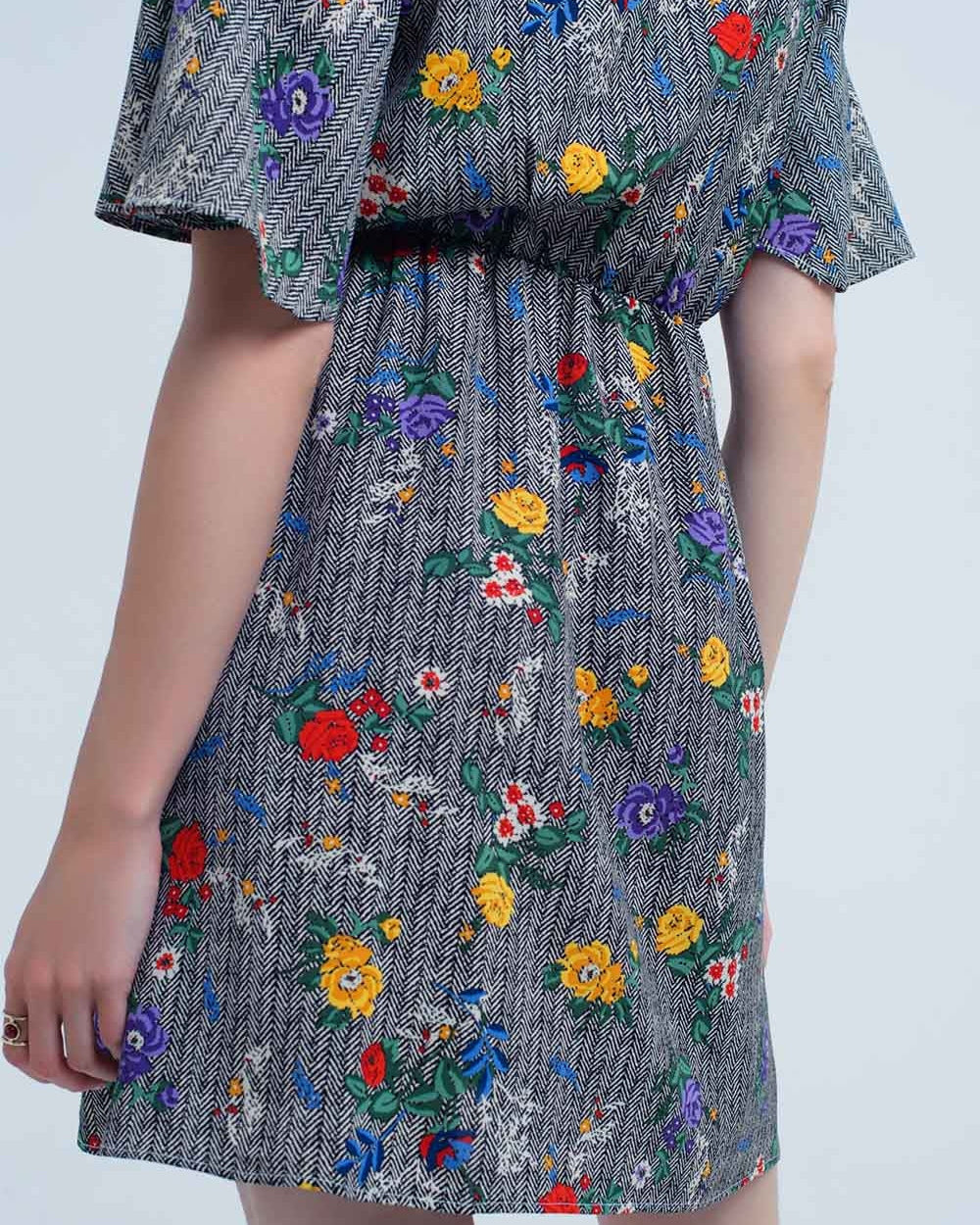 Mini Dress with Colourful Flower Print