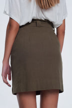 Mini Khaki Skirt with Front Buttons