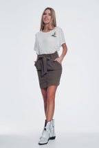 Mini Khaki Skirt with Front Buttons