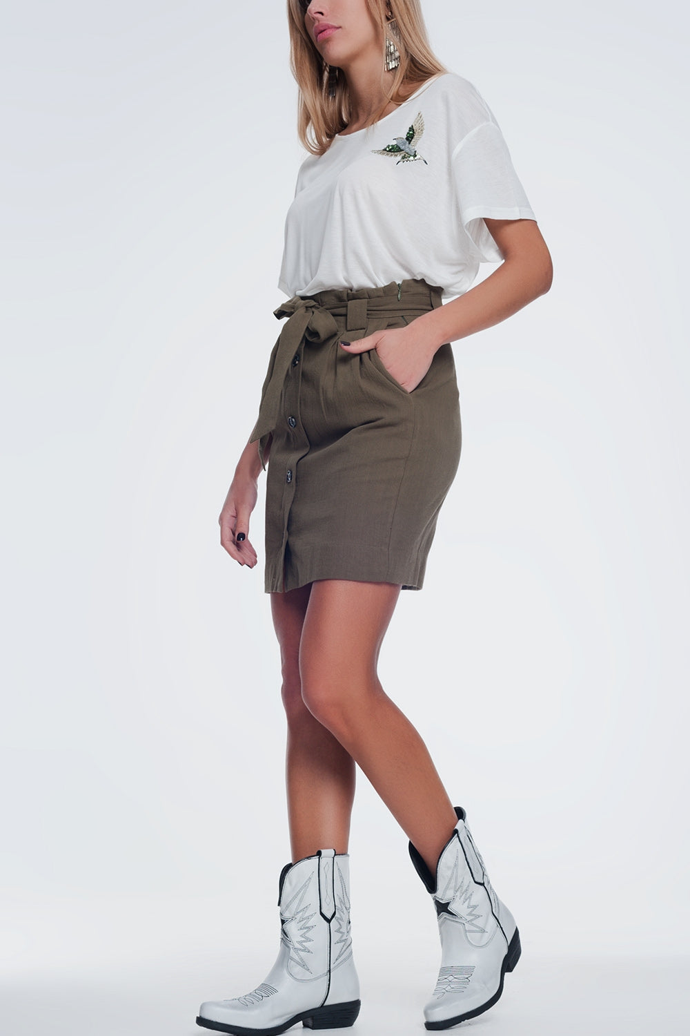 Mini Khaki Skirt with Front Buttons