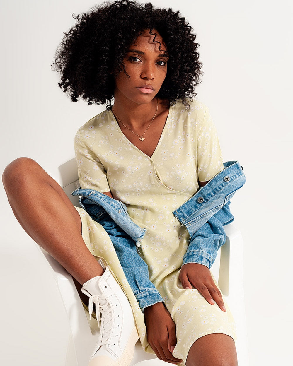 Mini Wrap Dress in Daisy Print in Green