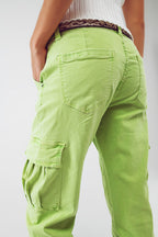 Mint Green Cargo Pants with Elasticated Waist and Hem