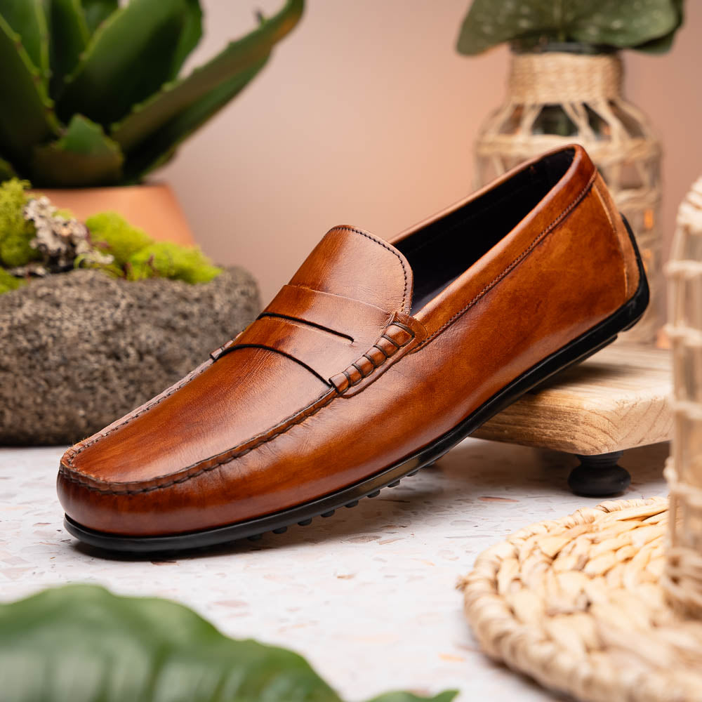 Monza Hand Burnished Italian Calfskin Driving Loafers | Cognac