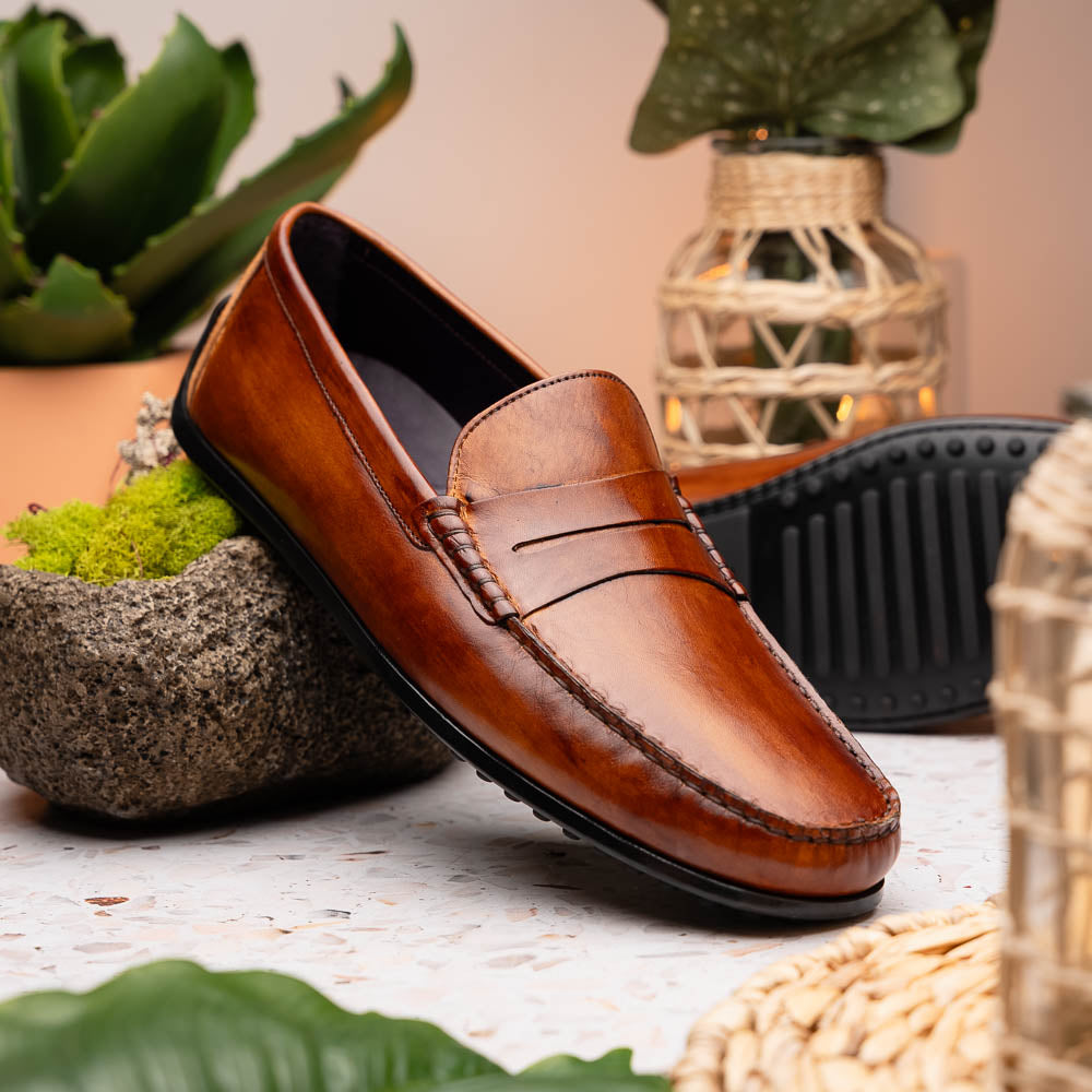 Monza Hand Burnished Italian Calfskin Driving Loafers | Cognac