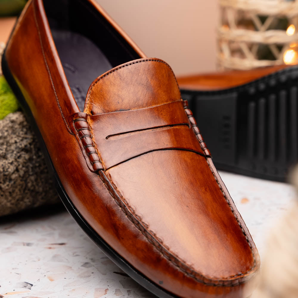 Monza Hand Burnished Italian Calfskin Driving Loafers | Cognac