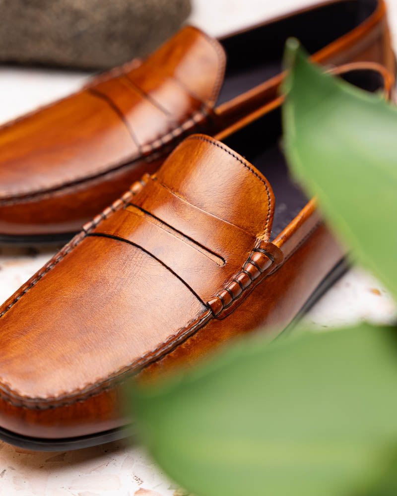 Monza Hand Burnished Italian Calfskin Driving Loafers | Cognac