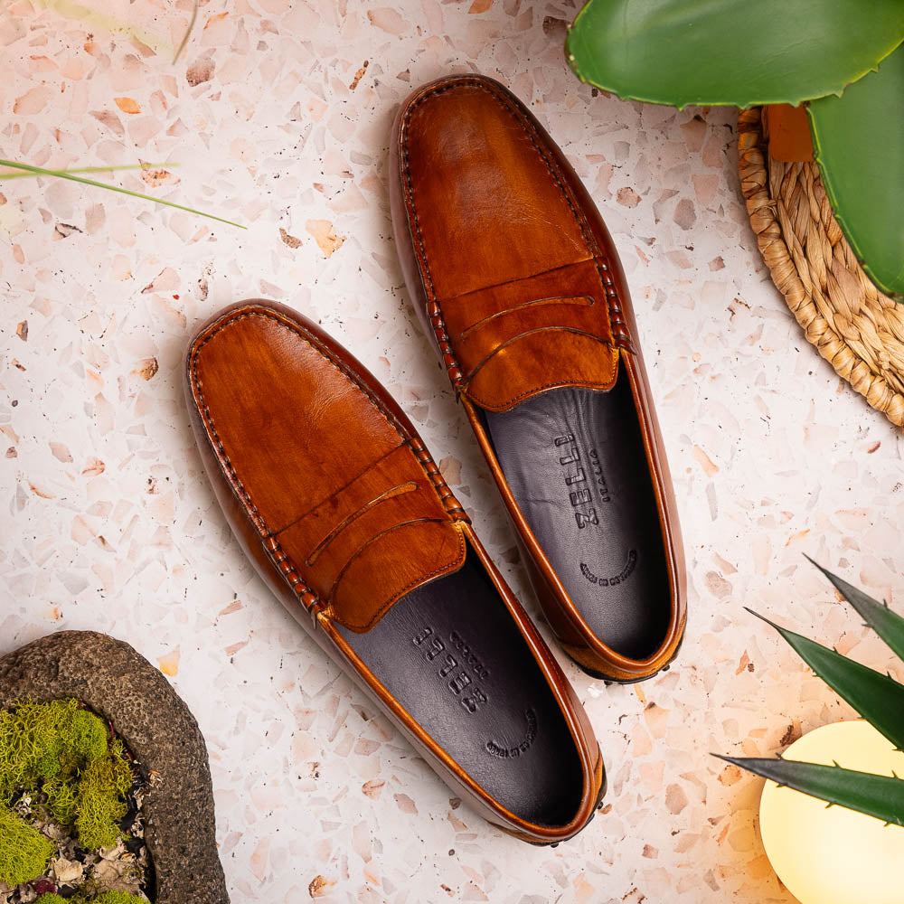 Monza Hand Burnished Italian Calfskin Driving Loafers | Cognac
