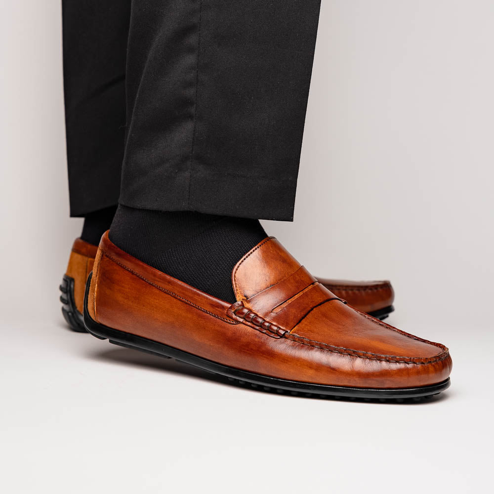 Monza Hand Burnished Italian Calfskin Driving Loafers | Cognac