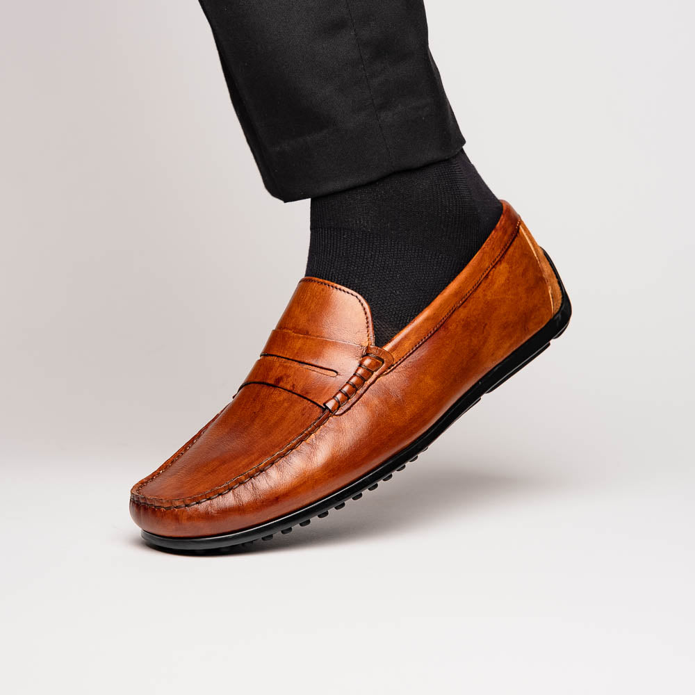 Monza Hand Burnished Italian Calfskin Driving Loafers | Cognac