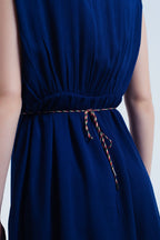 Navy Blue Mini Dress with Embroidery