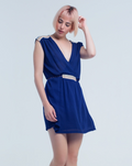 Navy Blue Mini Dress with Embroidery