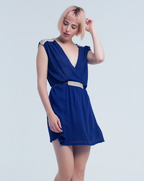 Navy Blue Mini Dress with Embroidery