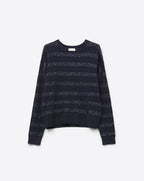 Navy Striped Knit Sweater with Sequin Detail