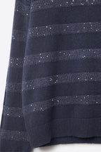 Navy Striped Knit Sweater with Sequin Detail