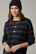 Navy Striped Knit Sweater with Sequin Detail