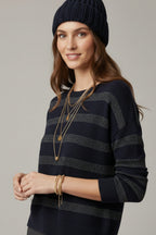 Navy Striped Knit Sweater with Sequin Detail
