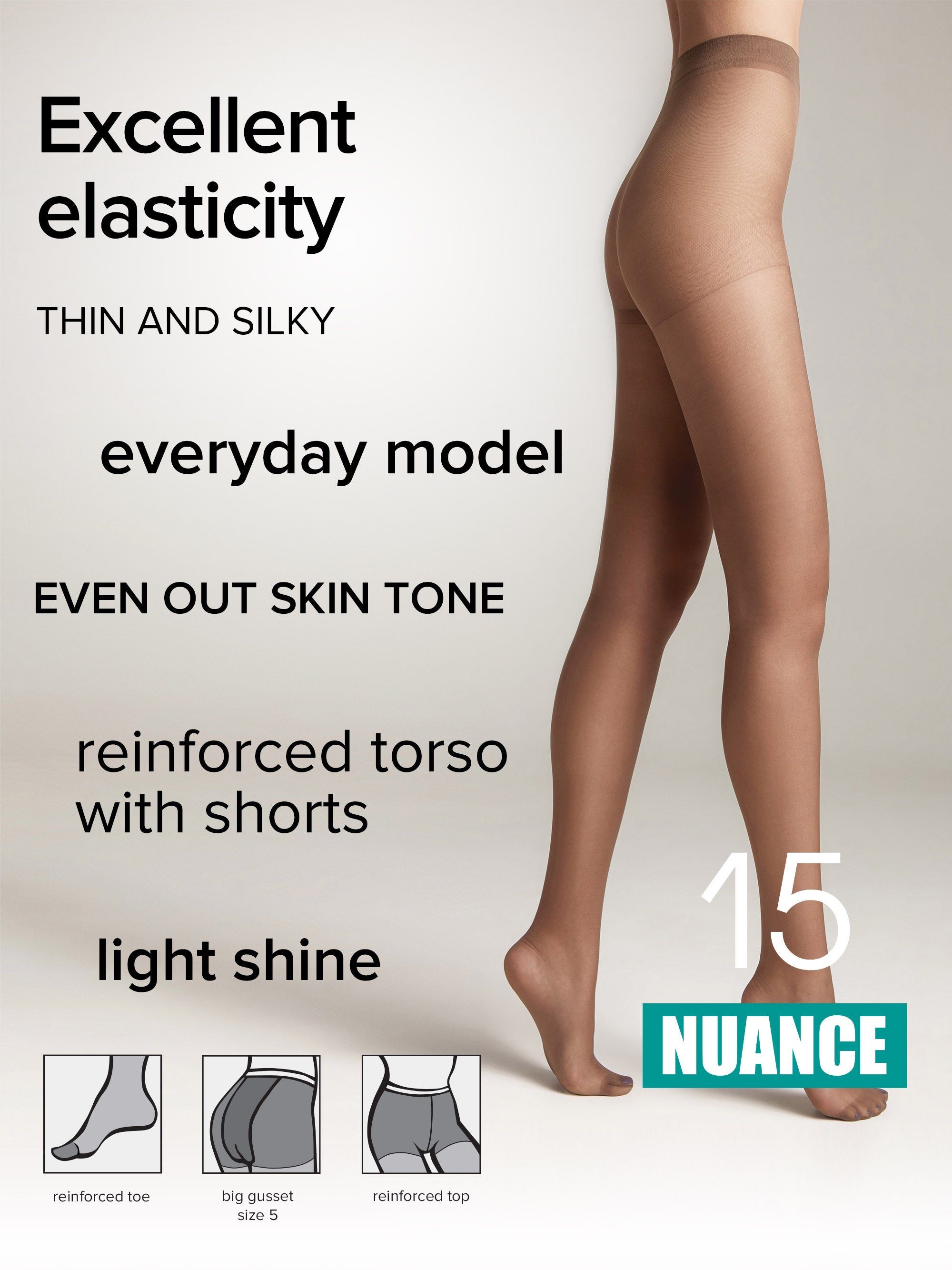 Conte Nuance Tights 15 Den | Reinforced Shorts
