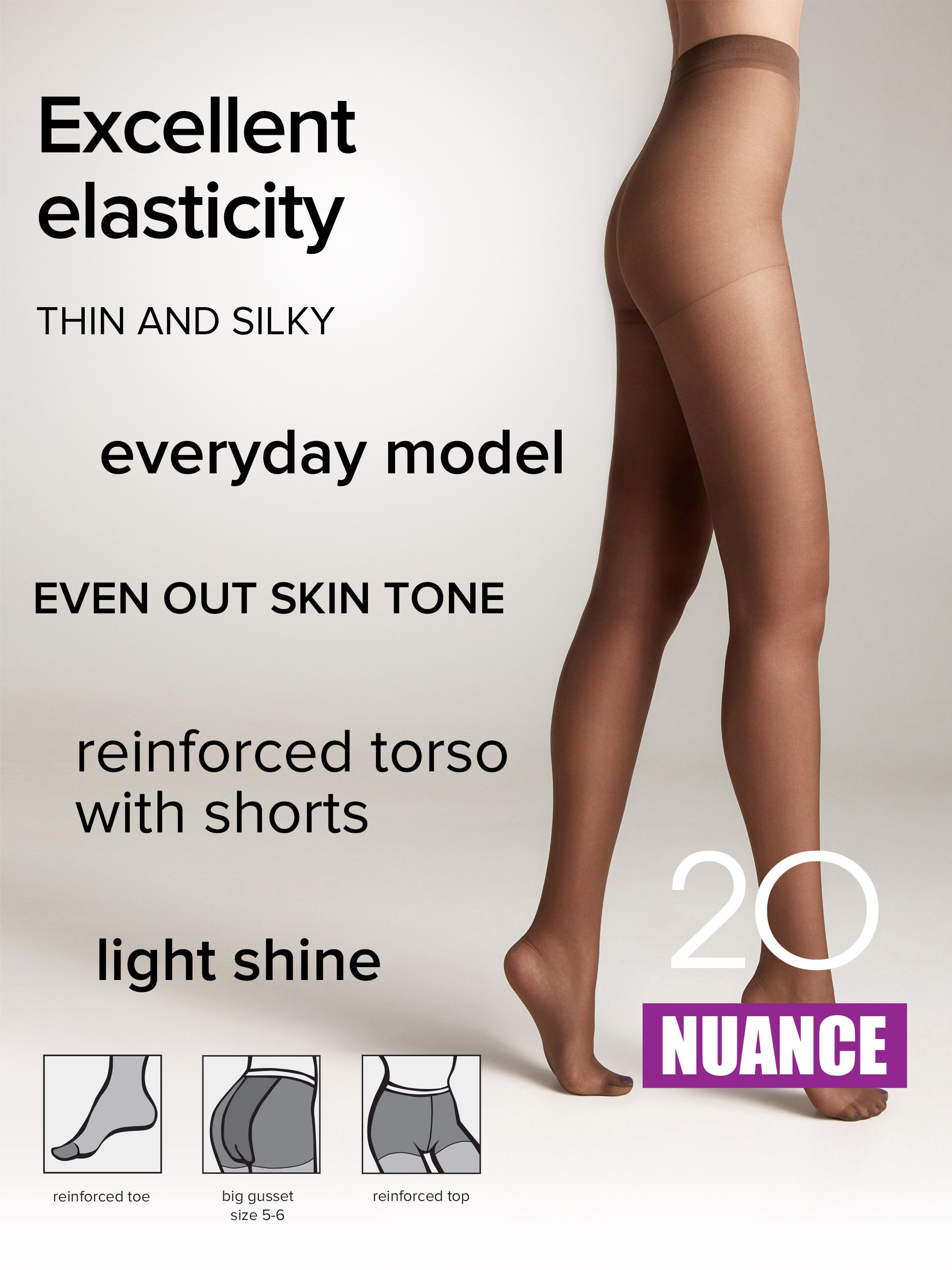 Conte Nuance Tights 20 Den | Reinforced Shorts