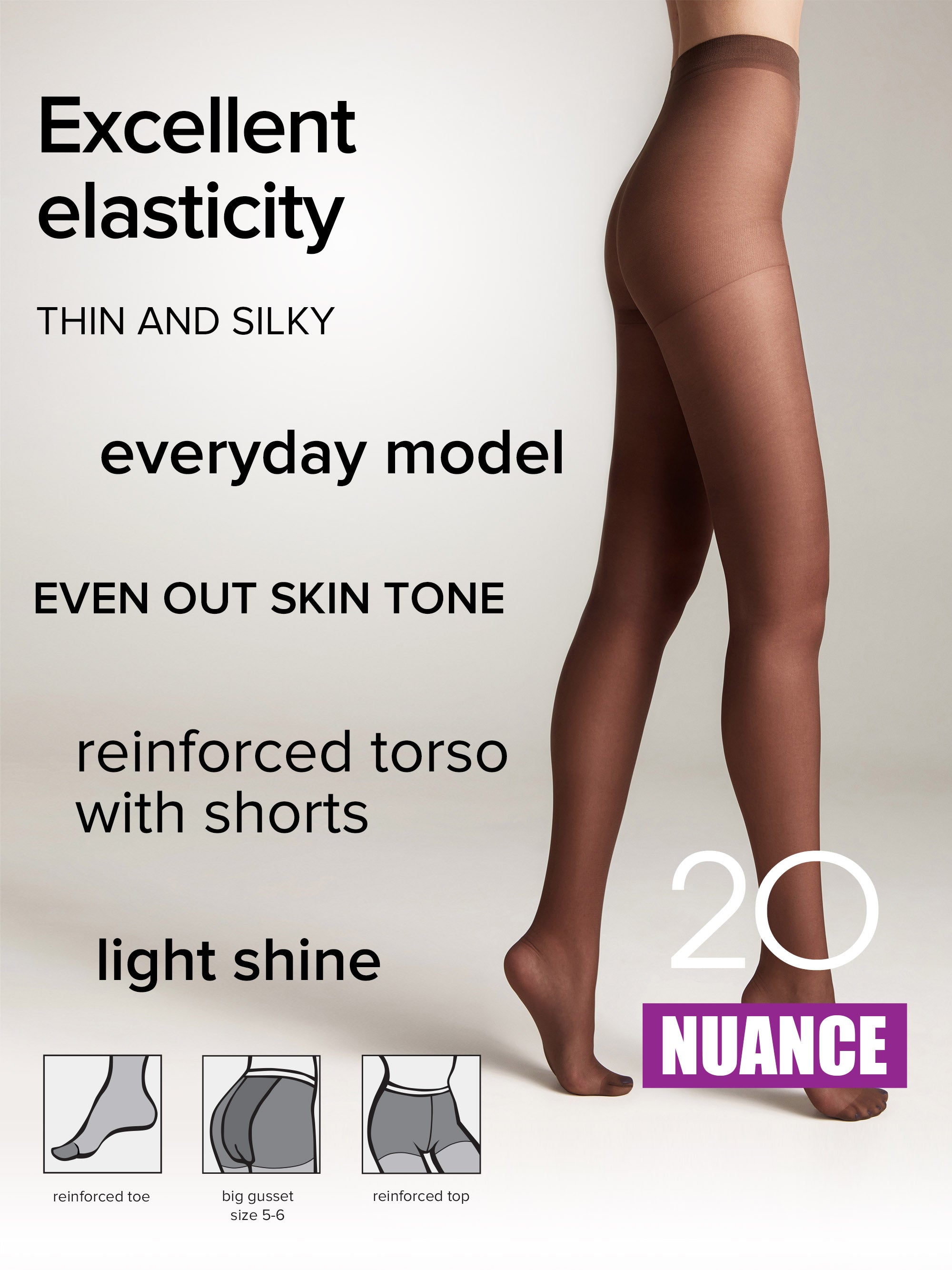 Conte Nuance Tights 20 Den | Reinforced Shorts