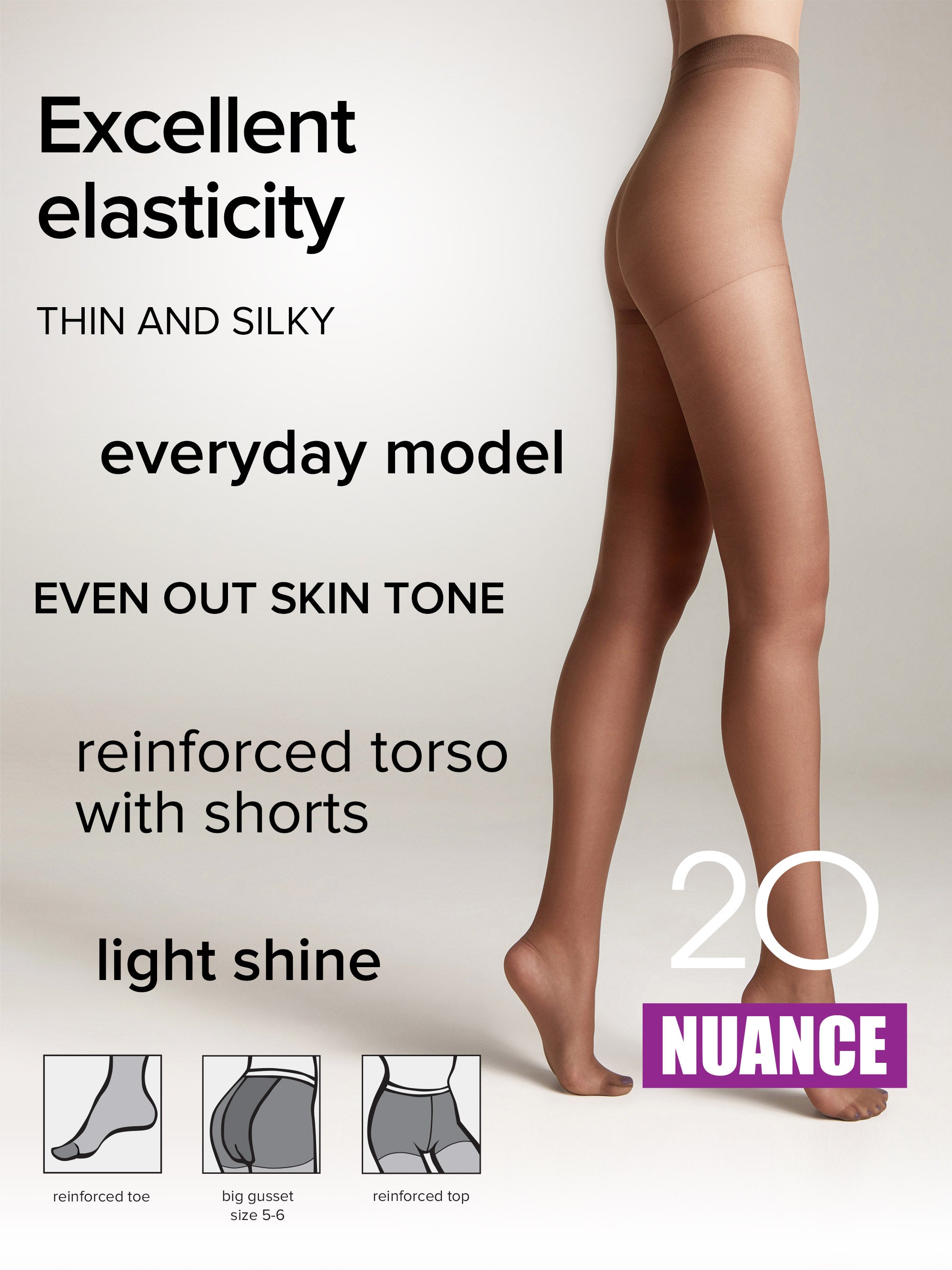 Conte Nuance Tights 20 Den | Reinforced Shorts