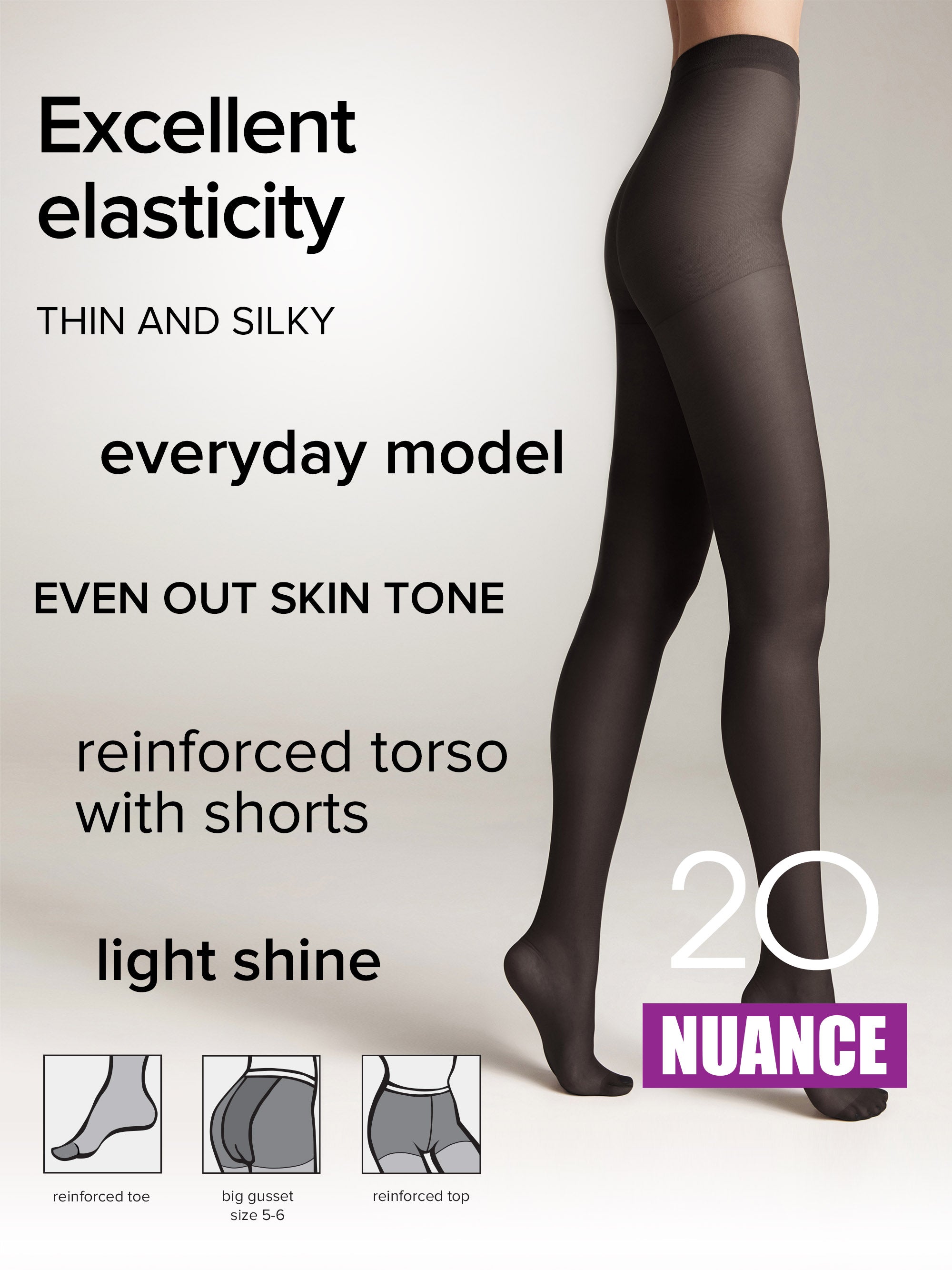 Conte Nuance Tights 20 Den | Reinforced Shorts