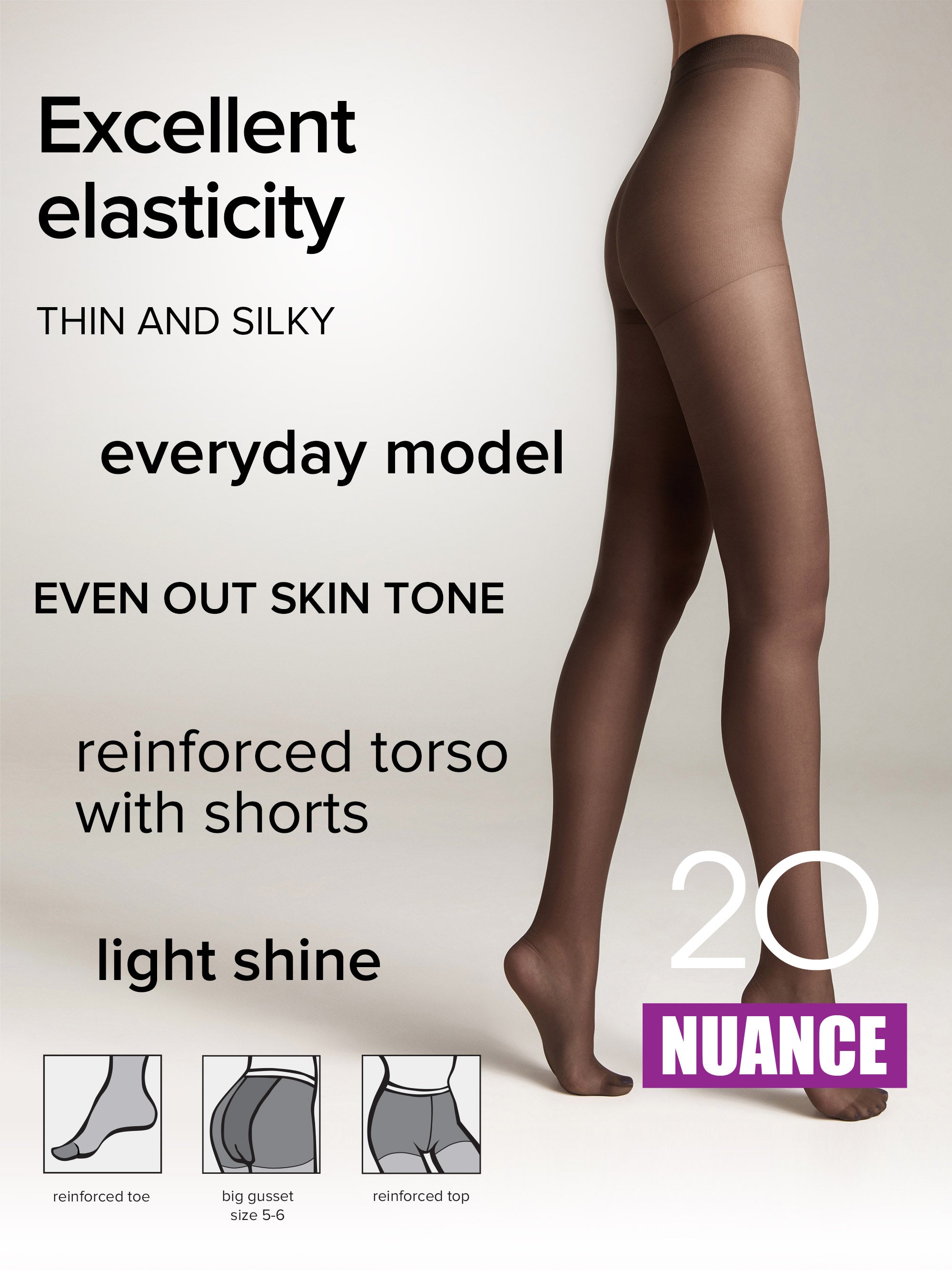 Conte Nuance Tights 20 Den | Reinforced Shorts