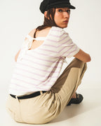Open Back Lace Up Stripes Jumper in Lilac