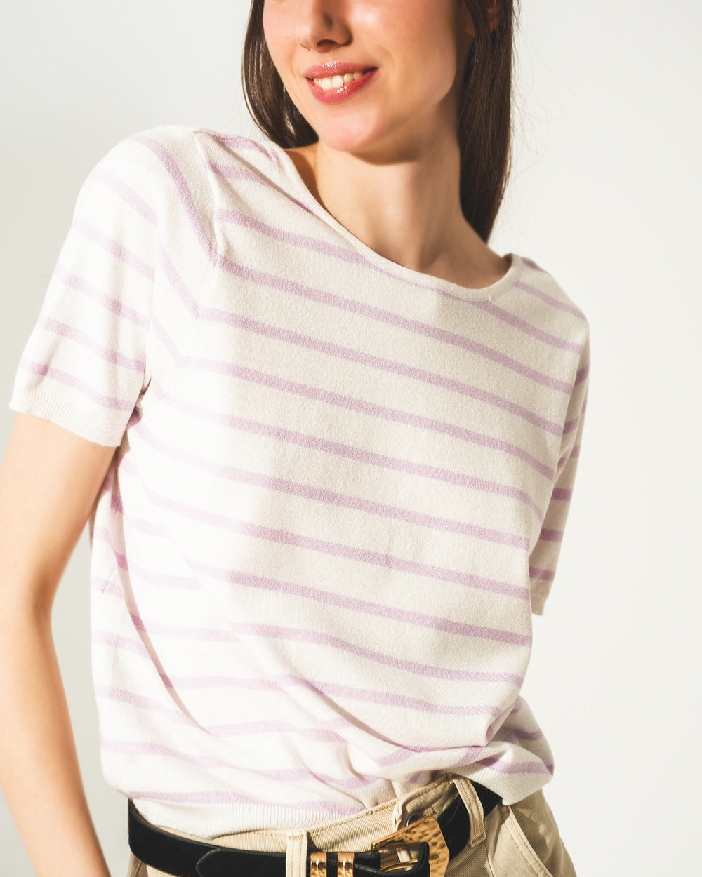 Open Back Lace Up Stripes Jumper in Lilac