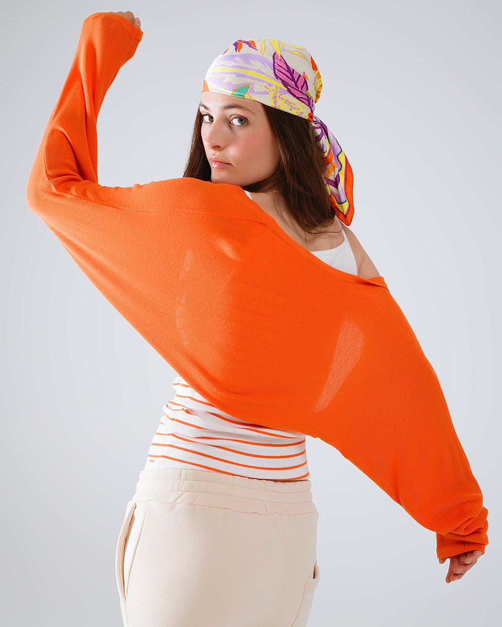 Orange Fine Knit Bolero Cardigan