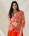 Orange Shirt with Abstract Print and 3/4 Length Sleeves