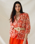 Orange Shirt with Abstract Print and 3/4 Length Sleeves