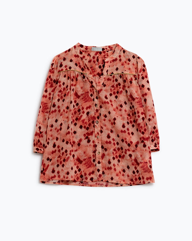 Orange Shirt with Abstract Print and 3/4 Length Sleeves