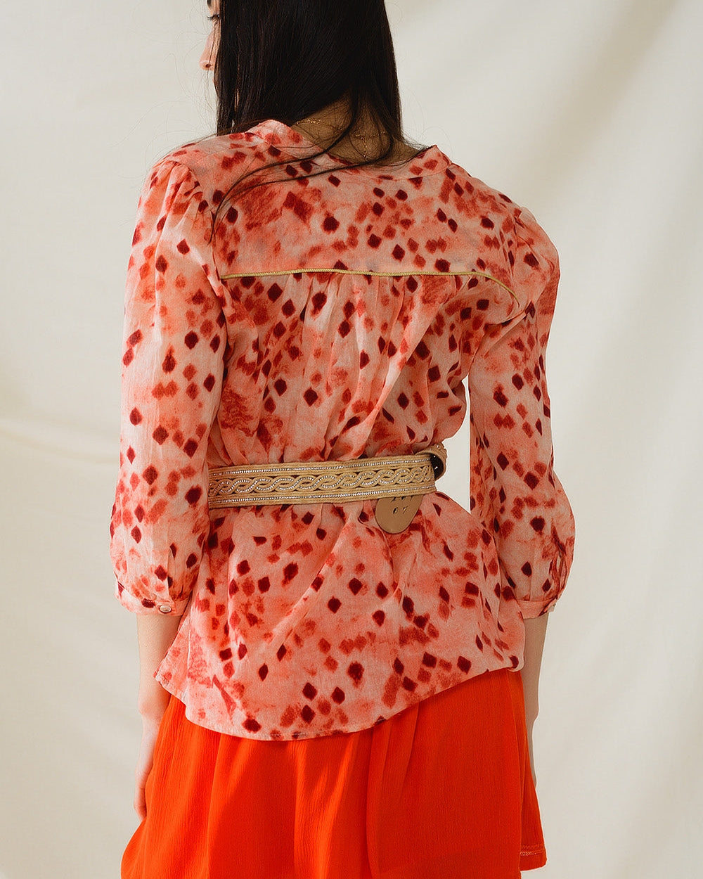 Orange Shirt with Abstract Print and 3/4 Length Sleeves