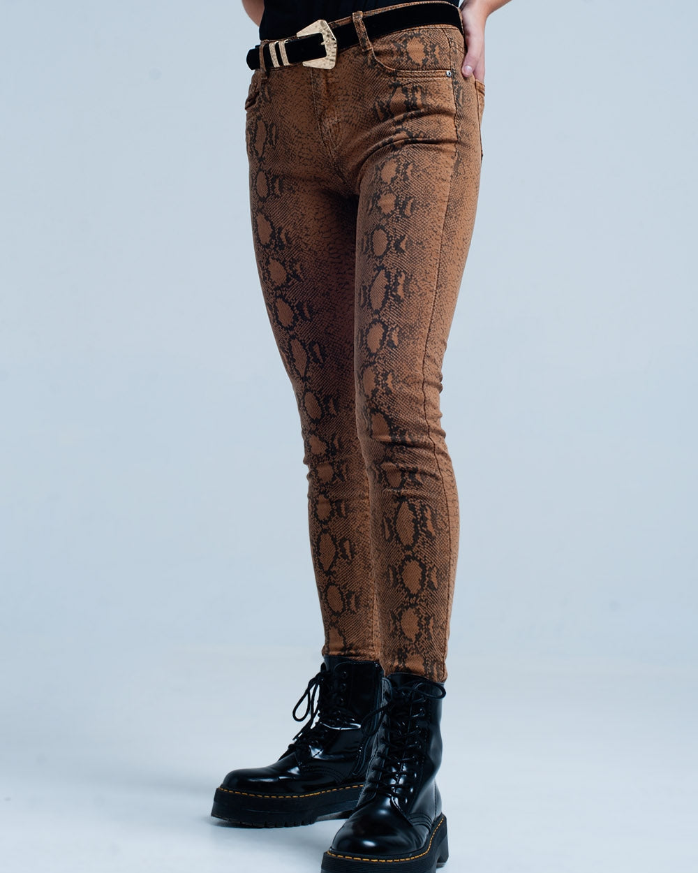 Orange Skinny Pants in Snake Print