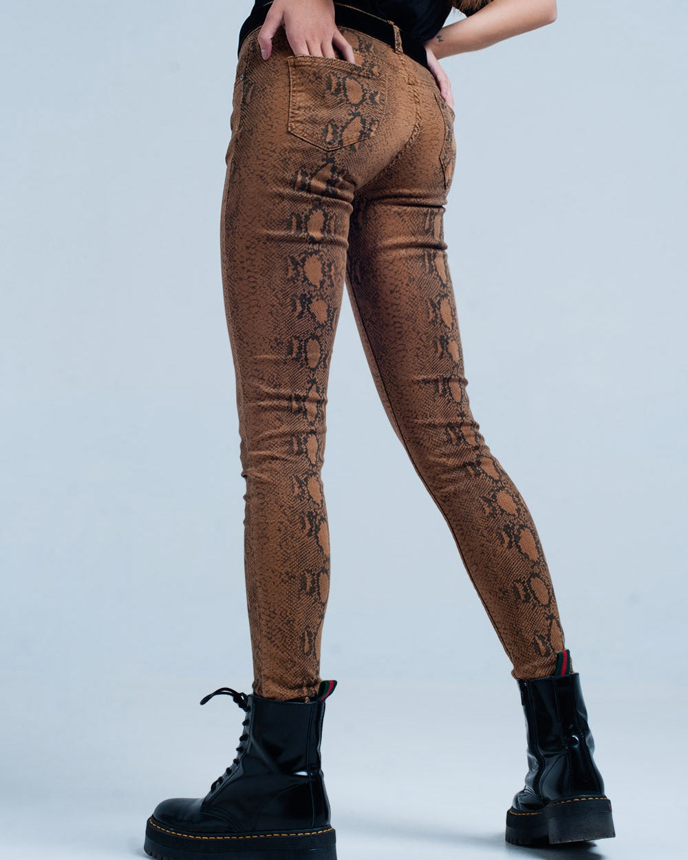 Orange Skinny Pants in Snake Print