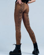 Orange Skinny Pants in Snake Print