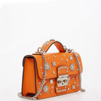 Studded Small Leather Crossbody Bag | Orange Purse
