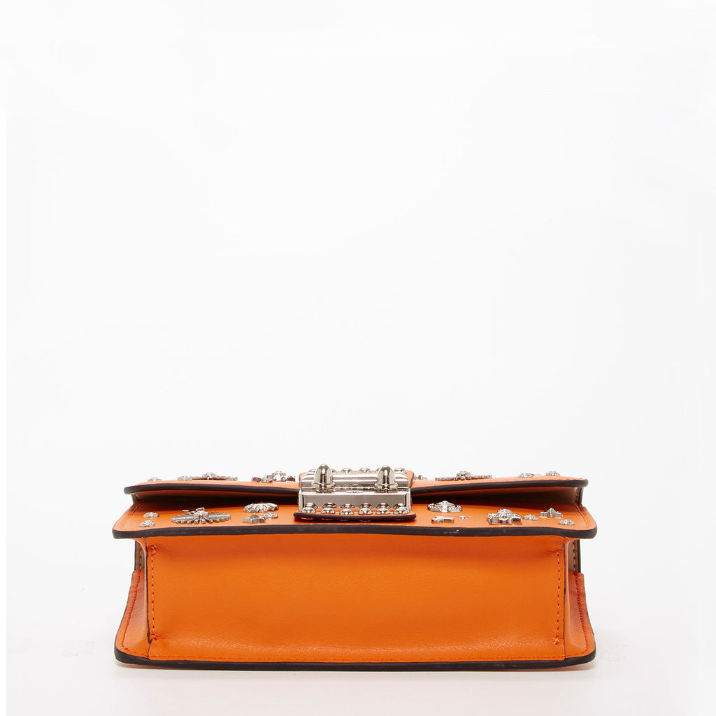 Studded Small Leather Crossbody Bag | Orange Purse
