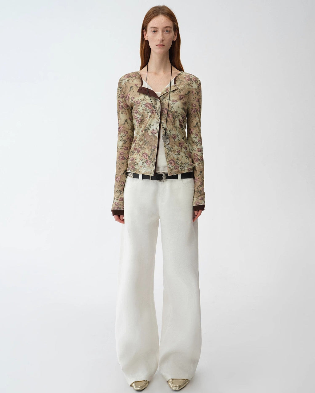 Original Retro Ethnic Print Tencel Merino Wool Blend Shirt "Senna Flower House"