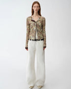 Original Retro Ethnic Print Tencel Merino Wool Blend Shirt "Senna Flower House"